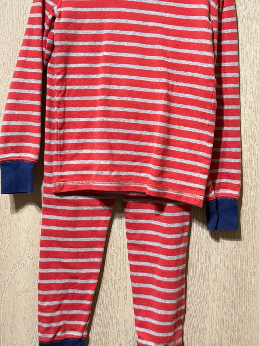 Mini Boden Red & Gray Striped Pajama Set with Navy Cuffs